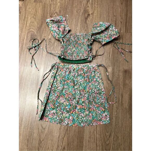 LOST & WONDER Big Sur Crop Top & mini Skirt Set  - GREEN FLORAL size S NWOT$159 - Picture 8 of 8